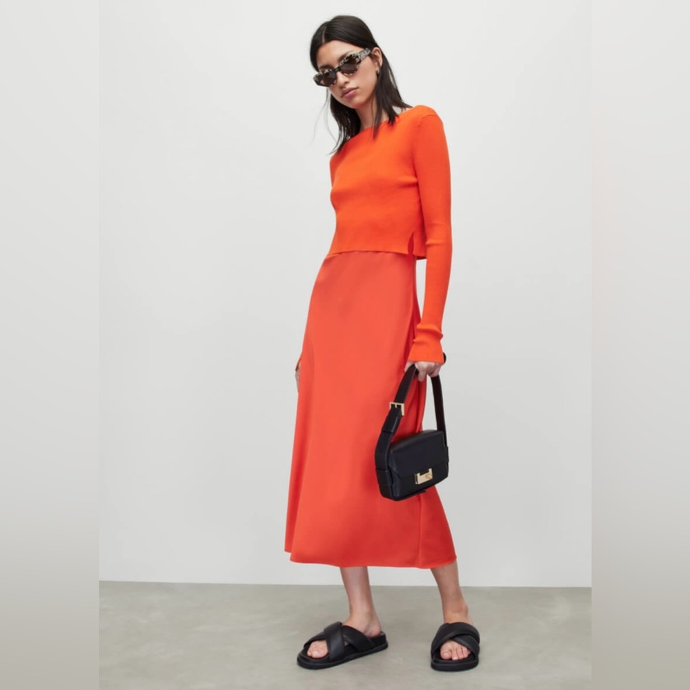 ALLSAINTS Hera 2-in-1 midi dress RED size XS